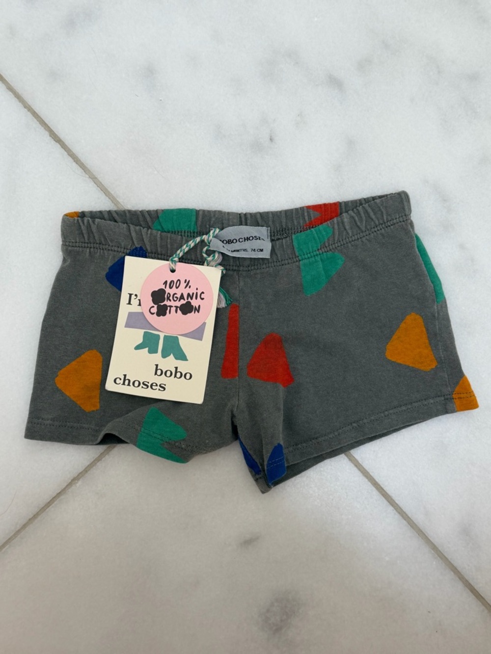 Bobo Choses Grey Kids Shorts with Green, Red and Blue Accents 6-12 months
